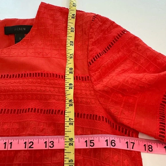 J.Crew Flutter Sleeve Eyelet Shift Dress Orange Red Women’s Size 2 - Picture 9 of 12